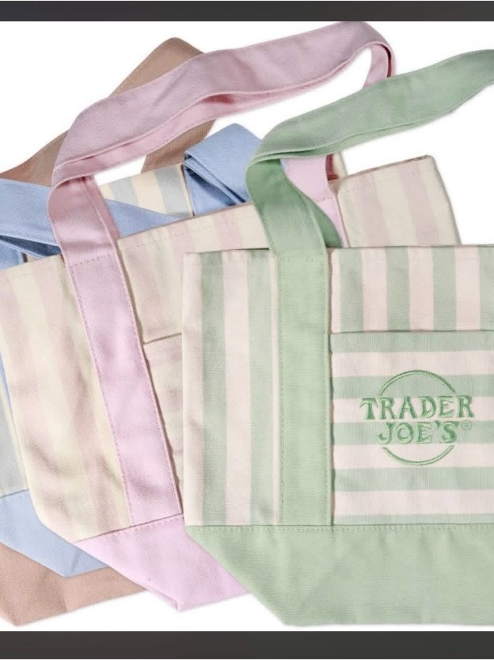 Trader Joe's Canvas Stripe Tote — Pastel Multi (Beige, Pink, Blue, Green) 4 bags - Picture 2 of 2
